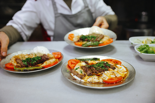 Delicious Turkish Traditional Manisa Kebap, Tire Kofte serving