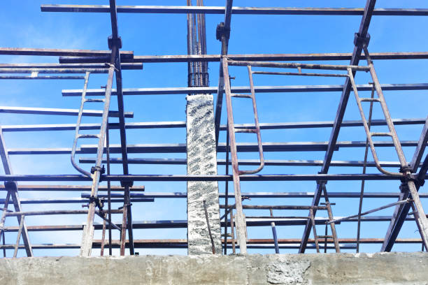 istock Concrete pillars and scaffoldings at construction site 1465632263