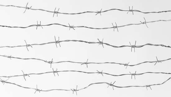 Continuous length of rusty barbed wire – cropped into seperate parts which can be easily tiled into one long image.