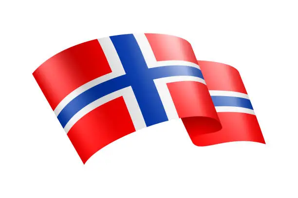 Vector illustration of Norway Flag Ribbon. Norwegian Flag Header Banner. Vector Stock Illustration