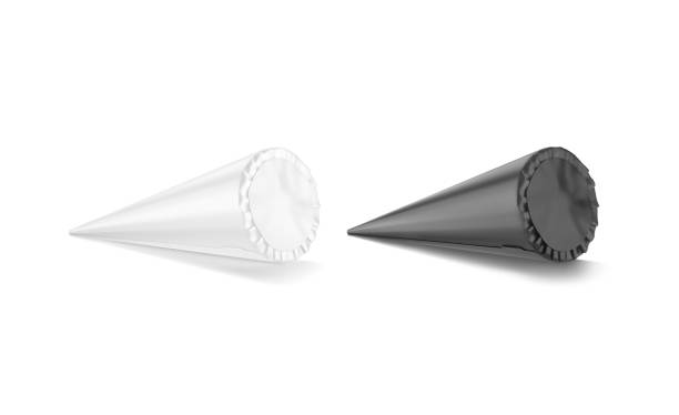istock Blank black and white ice cream cone pack mockup, isolated 1465635663