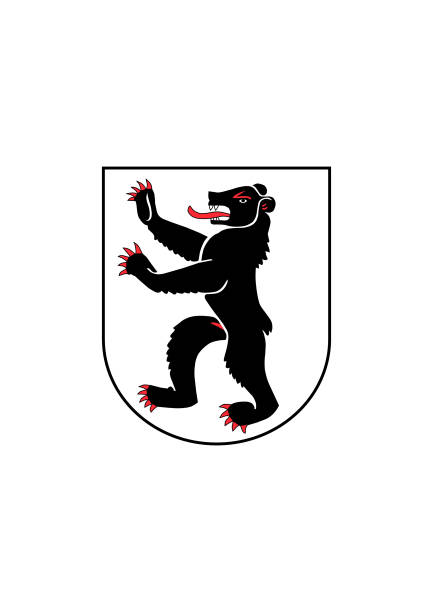 Flag of Swiss canton Appenzell Innerrhoden. Black and white coat of arms with standing bear of Swiss Canton Appenzell Innerrhoden. Illustration made February 12th, 2023, Zurich, Switzerland. appenzell innerrhoden stock illustrations
