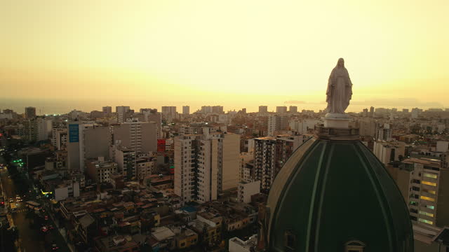 Panoramic aerial view of Magdalena district  cityscape in Lima, Peru during the sunset.