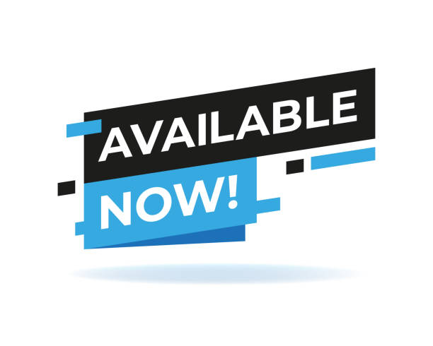 nyní k dispozici štítek, odznak nebo banner. design pro obchod, marketingová reklama. ikona plochého vektoru - naléhavost stock ilustrace