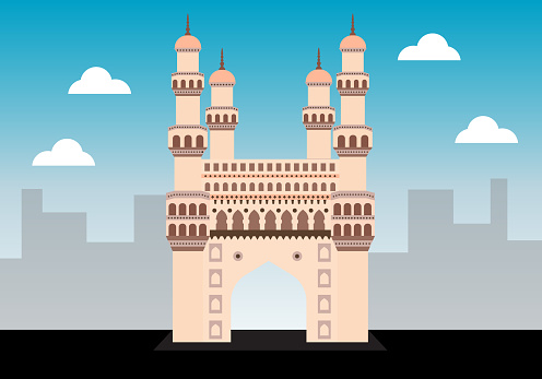 Vector illustration of Charminar , Charminar is a mosque and monument located in Hyderabad, Telangana, India.