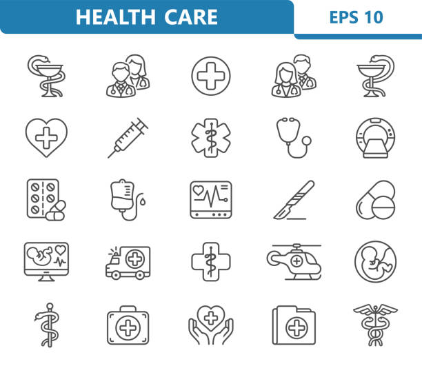 symbole für das gesundheitswesen. gesundheitswesen, medizin, krankenhaus-vektor-icon-set - skalpell stock-grafiken, -clipart, -cartoons und -symbole