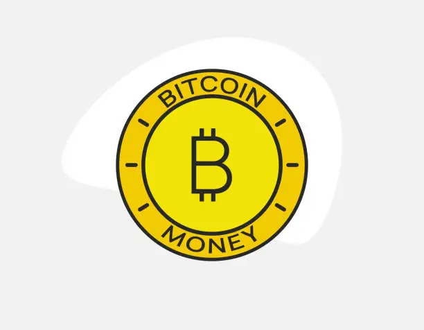 Vector illustration of Bitcoin coin. Cryptocurrency, blockchain, mining. Gold coin with bitcoin sign. Finance, currency, savings. Colored icon.