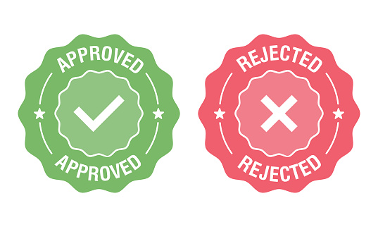 Approved and rejected label sticker icon. Vector flat illustration