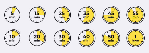 ilustraciones, imágenes clip art, dibujos animados e iconos de stock de temporizador, reloj, cronómetro aislados establecer iconos. conjunto de iconos de símbolo de temporizador de cuenta atrás. etiquete el tiempo de cocción. ilustración vectorial - clock face alarm clock clock minute hand