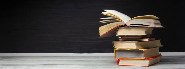 istock Vintage old hardback books. Education background. Back to school. Copy Space. 1465650572