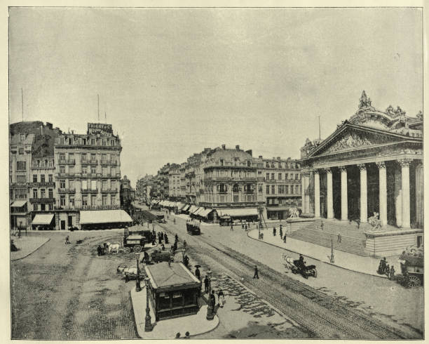 istock Boulevard Anspach or Anspachlaan is a central boulevard in Brussels, Belgium, 19th Century, Historic landmarks, Vintage photograph 1465655123