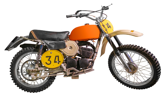 Isolated Vintage Off Road Motocross Motorcycle (Dirt-Bike) On A White Background