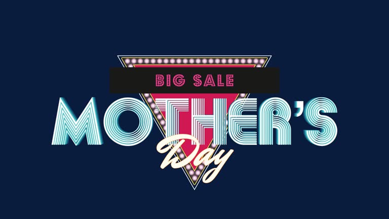 Mothers Day and Big Sale with retro triangle on blue gradient