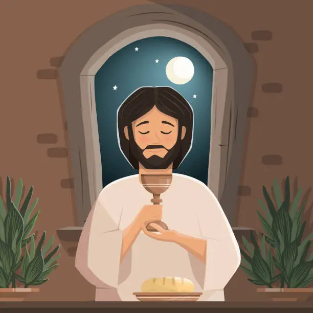 Vector illustration of Maundy Thursday. Last Supper of Jesus Christ before the Passion