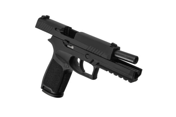 istock Modern semi-automatic pistol isolate on a white background. Armament for the army and police. Short-barreled weapon. 1465666959