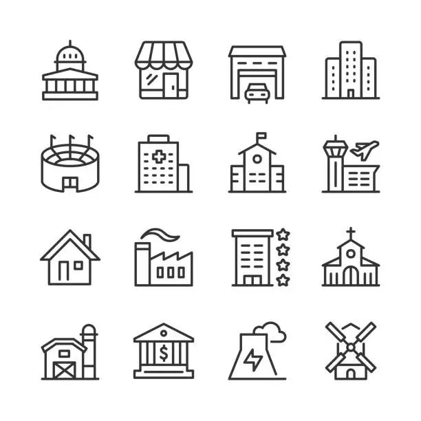 Vector illustration of Building Icons — Monoline Series