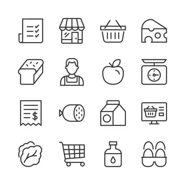 Vector illustration of Grocery Icons — Monoline Series