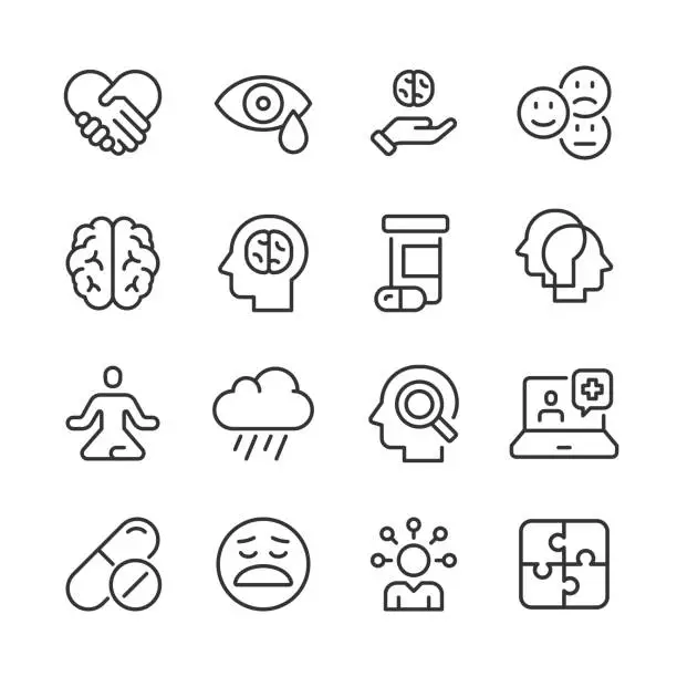 Vector illustration of Mental Health Icons — Monoline Series