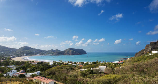 Resort san Juan Del Sur panorama Resort san Juan Del Sur panorama on bright sunny day aerial drone view nicaragua stock pictures, royalty-free photos & images