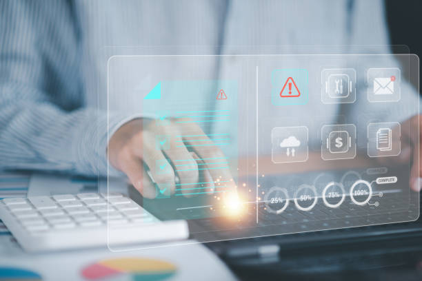 istock Businessman checking the steps through a virtual online document with a list of checkboxes Concepts of practices and policies, company articles of association Terms and Conditions, Finding errors 1465670671