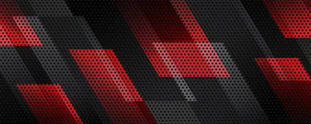 Vector illustration of 3D red black techno abstract background overlap layer on dark space with lines diagonal effect decoration. Modern graphic design element perforated style for banner, flyer, card, brochure cover, or landing page