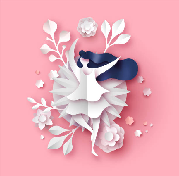 istock Papercut spring flower and woman pink background 1465676842