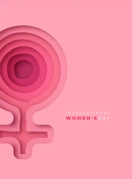 Vector illustration of International women's day pink paper cut card