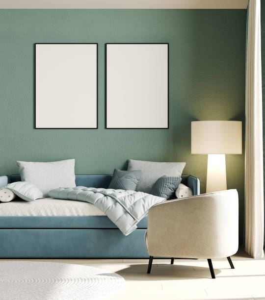 istock mock up poster frames in modern interior background, Children room, Scandinavian style, 3D render, 3D illustration 1465678156