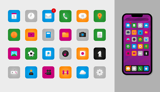 A collection of the most common application icons for smartphones and other gadgets. These are unique icons that are not found in any operating system.