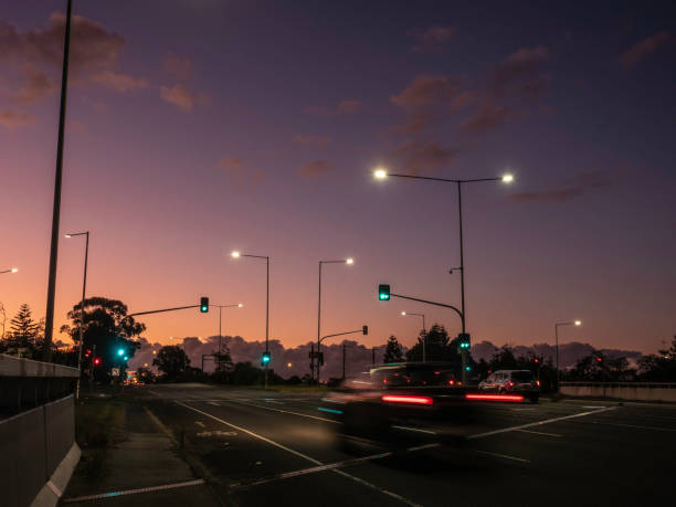 Suburban street intersection at night