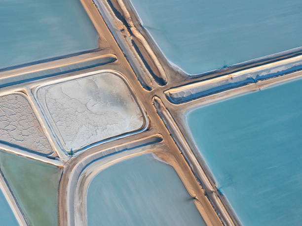 istock Abstract aerial view of salt works 1465685688