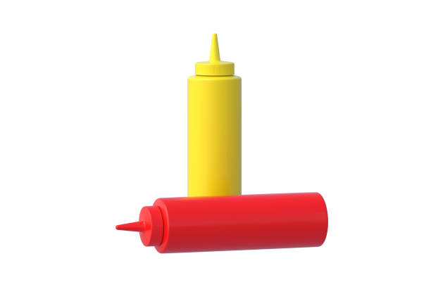 istock Mustard and ketchup bottles isolated on white background. 3d render 1465687342