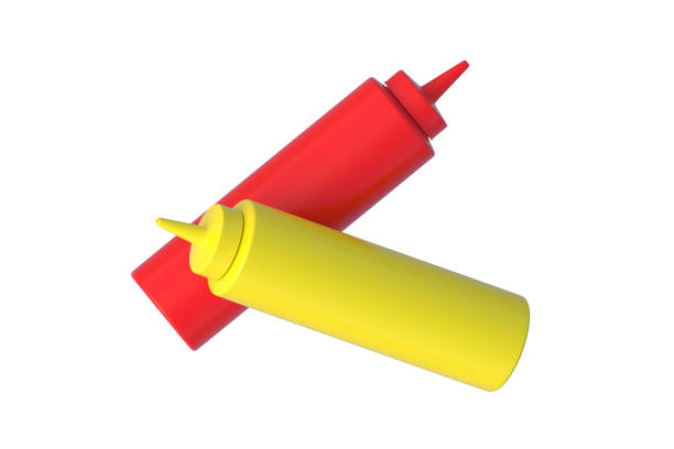istock Ketchup and mustard bottles isolated on white background. 3d render 1465687362