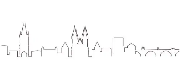 Vector illustration of Prague Dark Line Simple Minimalist Skyline With White Background