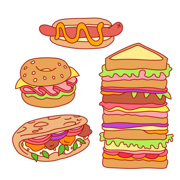sandwich, burger, bagel, hot dog - sandwich turkey bread toast stock-grafiken, -clipart, -cartoons und -symbole