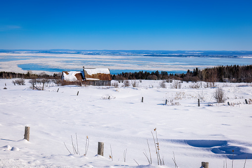Charlevoix, traditional wooden barn of Les Éboulements. Perched in the hills at the foot of the St. Lawrence River.