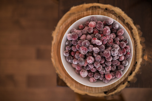 Sugar glazed cranberries in a bowl