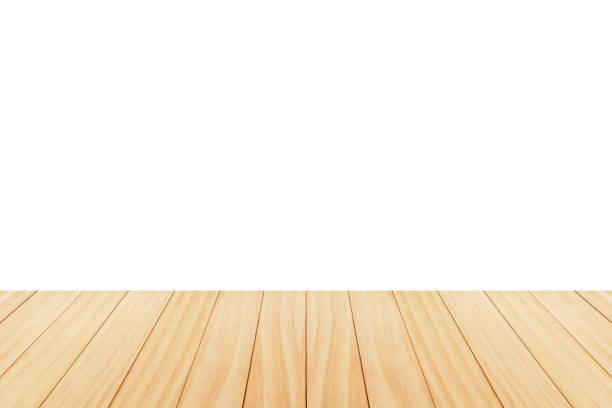 istock Empty wooden table top isolated on white background for product display montage 1465698363