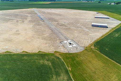 Aerial Shot of abandoned naval airstrip Indiana