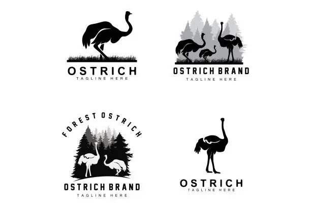 Vector illustration of Ostrich Icons, Desert Animal Illustration, Living In The Forest, Vector Camel Brand Product