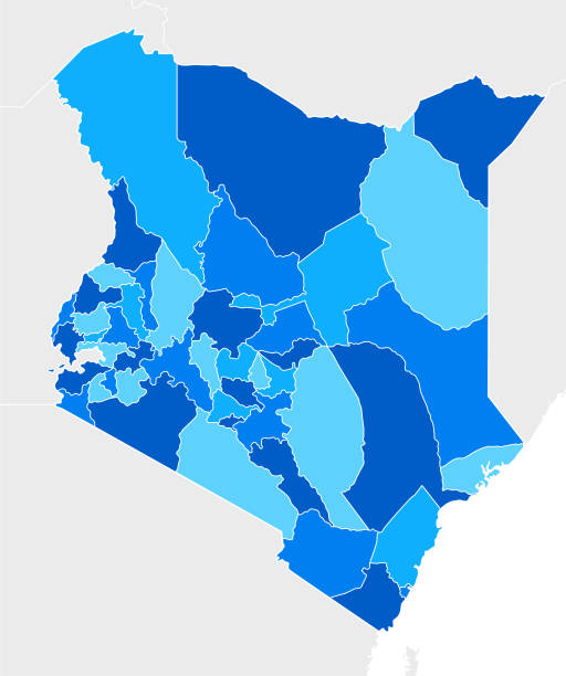 ilustrações de stock, clip art, desenhos animados e ícones de high detailed kenya blue map with regions and national borders - symbol sign vector republic of djibouti