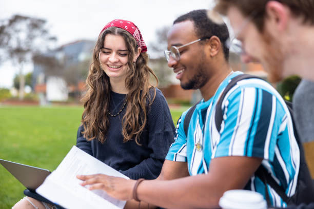 istock Friends studying on the grass field at college 1465708308