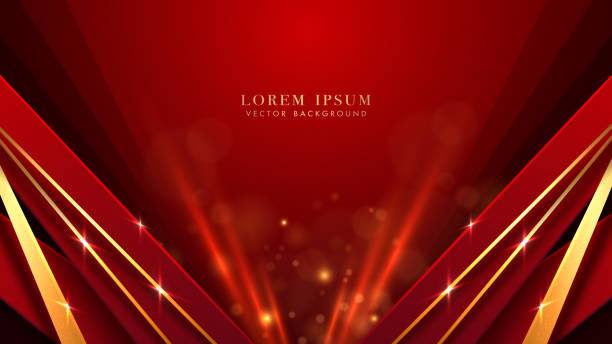 istock Diagonal golden line with shiny dots, glitter light effect element and bokeh decoration on red background. Luxury style vector background 1465708874
