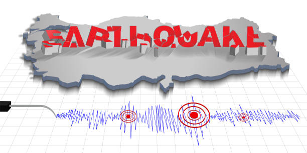 Earthquake effect illustration. movements on the Turkey country map. Seismic activity graph showing an earthquake. turkey earthquake stock illustrations