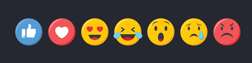 Emoji icons set. Social media emoticon reactions collection, vector illustration.