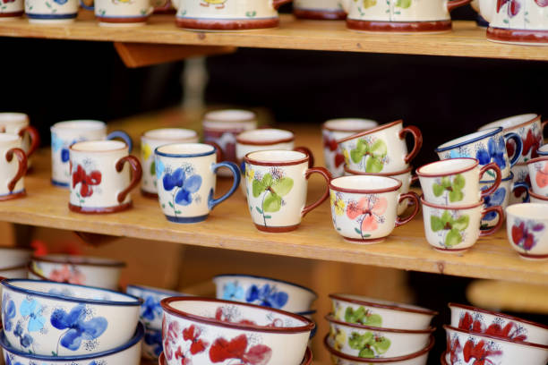 istock Ceramic dishes, tableware and jugs sold on Easter market in Vilnius. Lithuanian capital's traditional crafts fair is held every March on Old Town streets. 1465716774