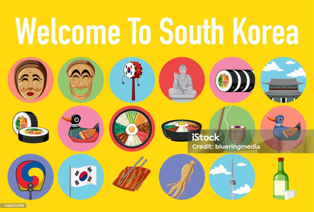 Ikon Tradisi Bangsa Elemen Korea Selatan Ditetapkan Ilustrasi Stok