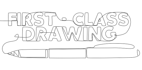 Getting First Class Drawing One Continuous Line Of Firstclass Drawing Text Written With A Pencil ...