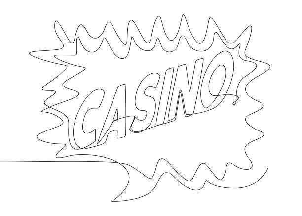 ilustraciones, imágenes clip art, dibujos animados e iconos de stock de una línea continua de burbuja de diálogo con texto del casino. concepto vectorial de ilustración de línea delgada. dibujo de contorno ideas creativas. - dice currency gambling risk