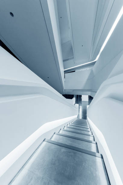 istock empty futuristic stairway in modern building. Architectural abstract background 1465724794